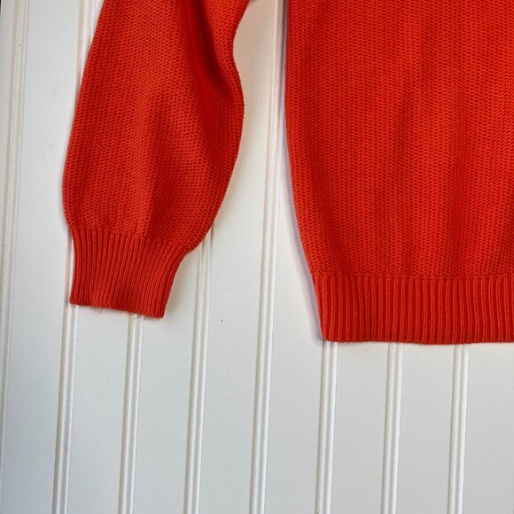 LOFT Orange Sweater Women S  Petite V Neck Long Sleeve Knit Spring Fall Vol Puff - Picture 4 of 10